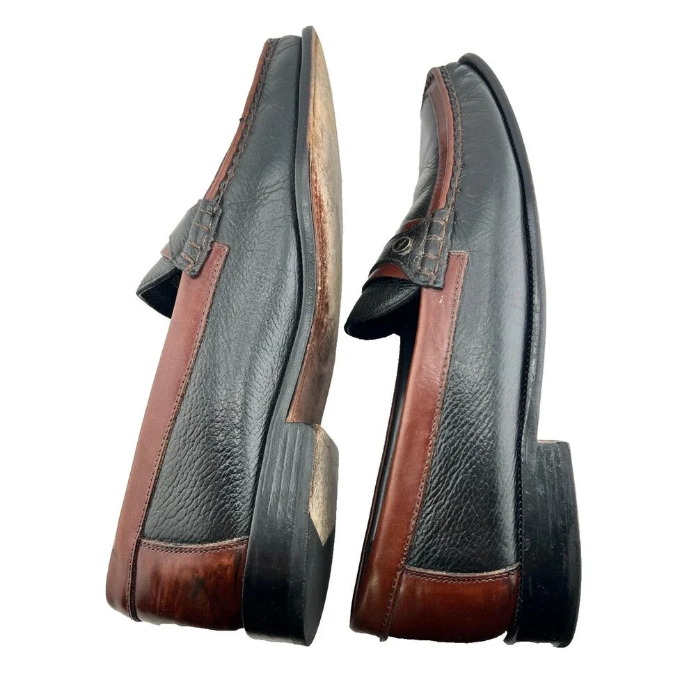 FLORSHEIM Men's 12D Black Brown Slip on Loafers Dress Shoes Leather Brazil
